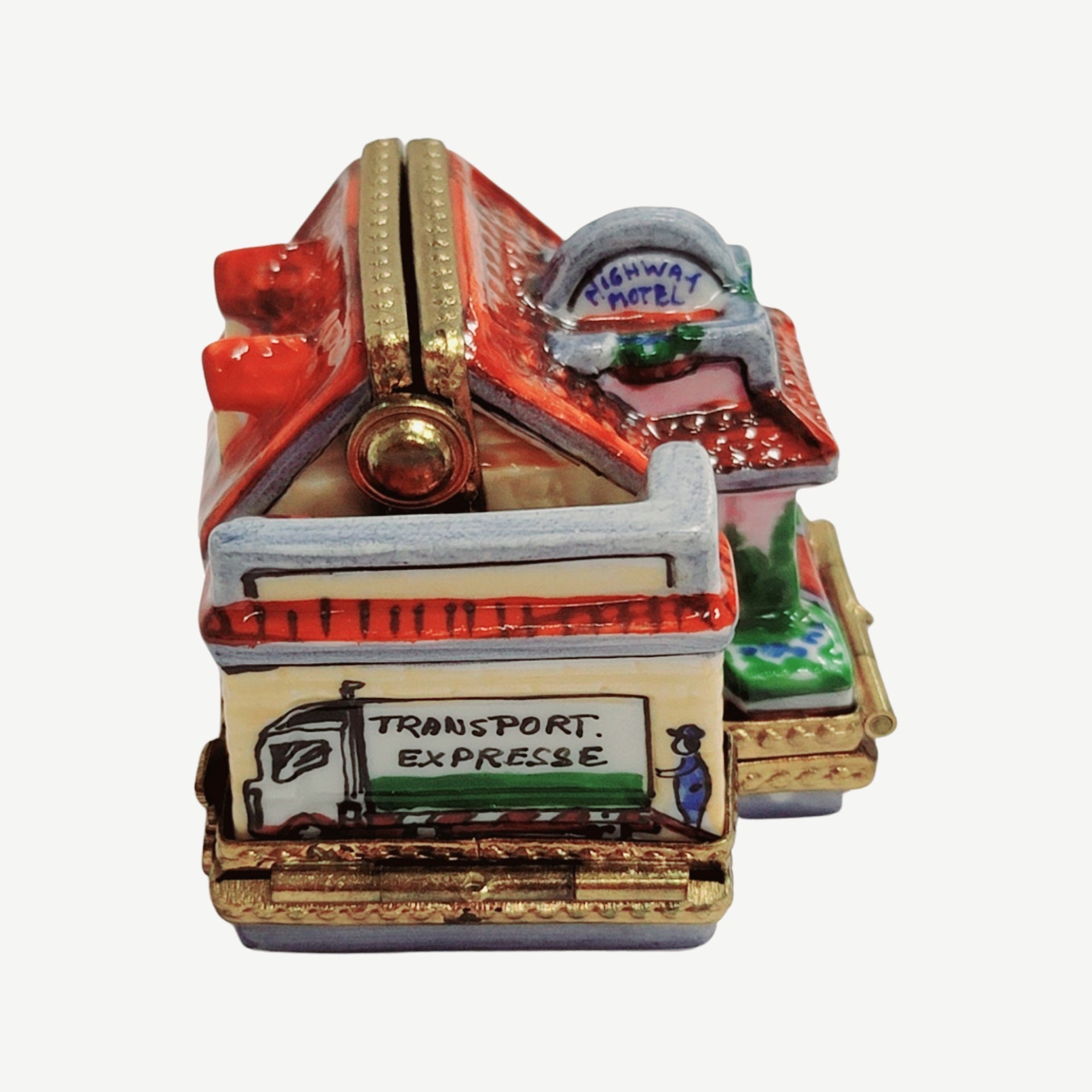 Triple Hinged Red Motel Box Porcelain Limoges Artoria French Trinket Box