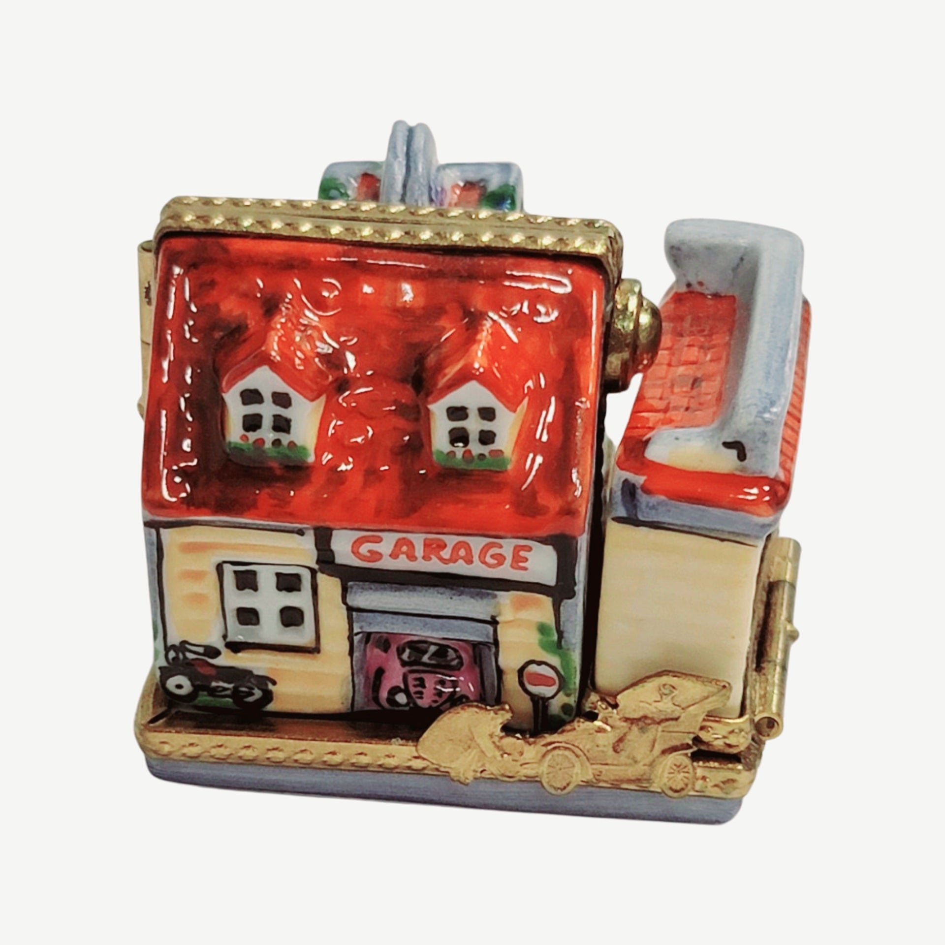 Triple Hinged Red Motel Box Porcelain Limoges Artoria French Trinket Box