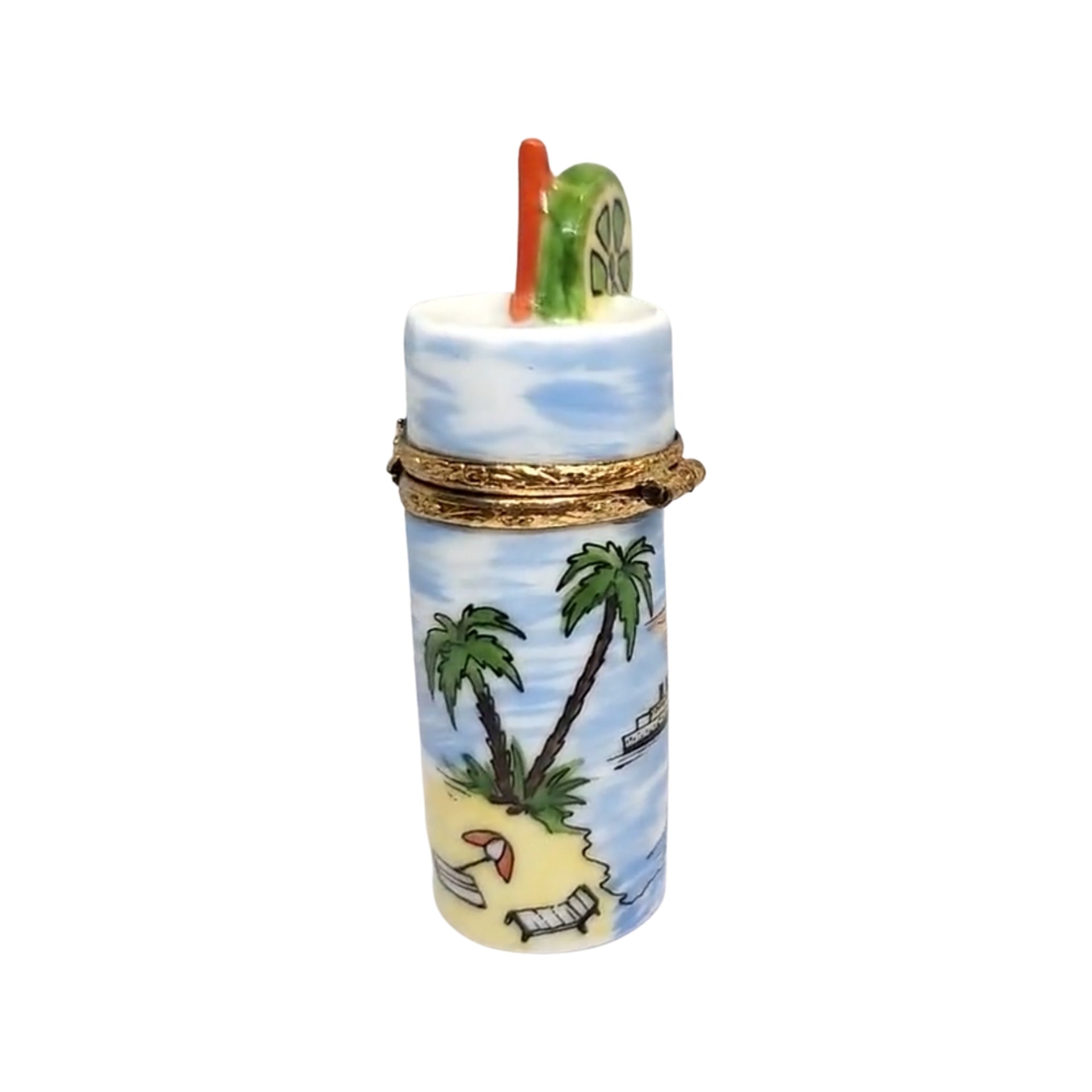 Tropical Cocktail Glass Porcelain Limoges Wine beach travel French Trinket Box