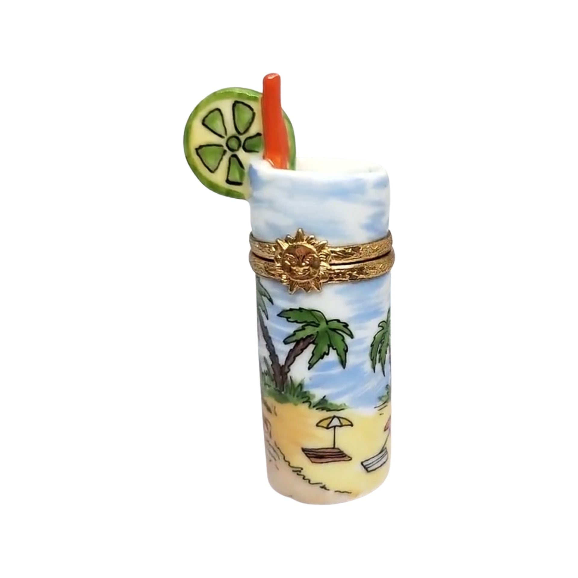 Tropical Cocktail Glass Porcelain Limoges Wine beach travel French Trinket Box