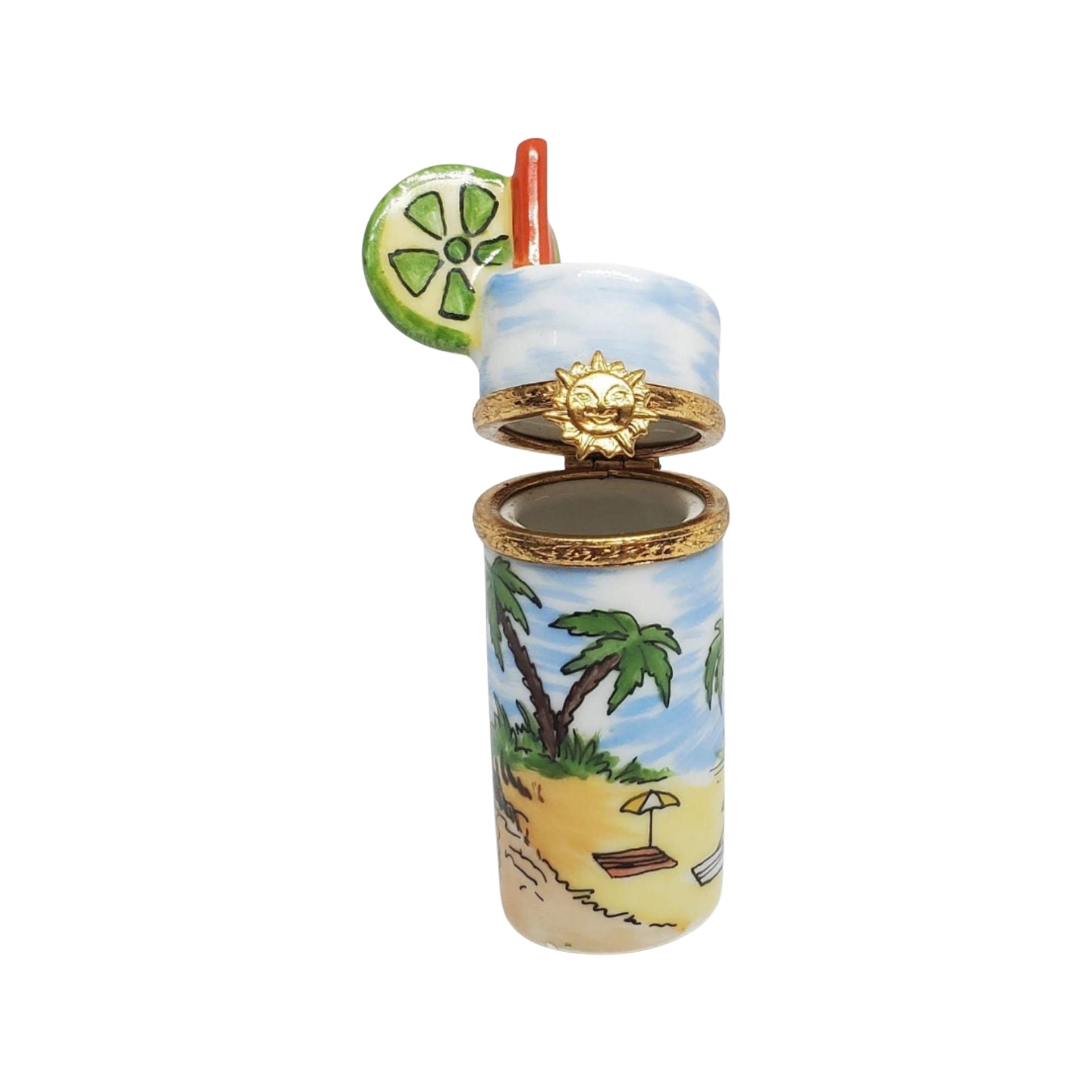 Tropical Cocktail Glass Porcelain Limoges Wine beach travel French Trinket Box