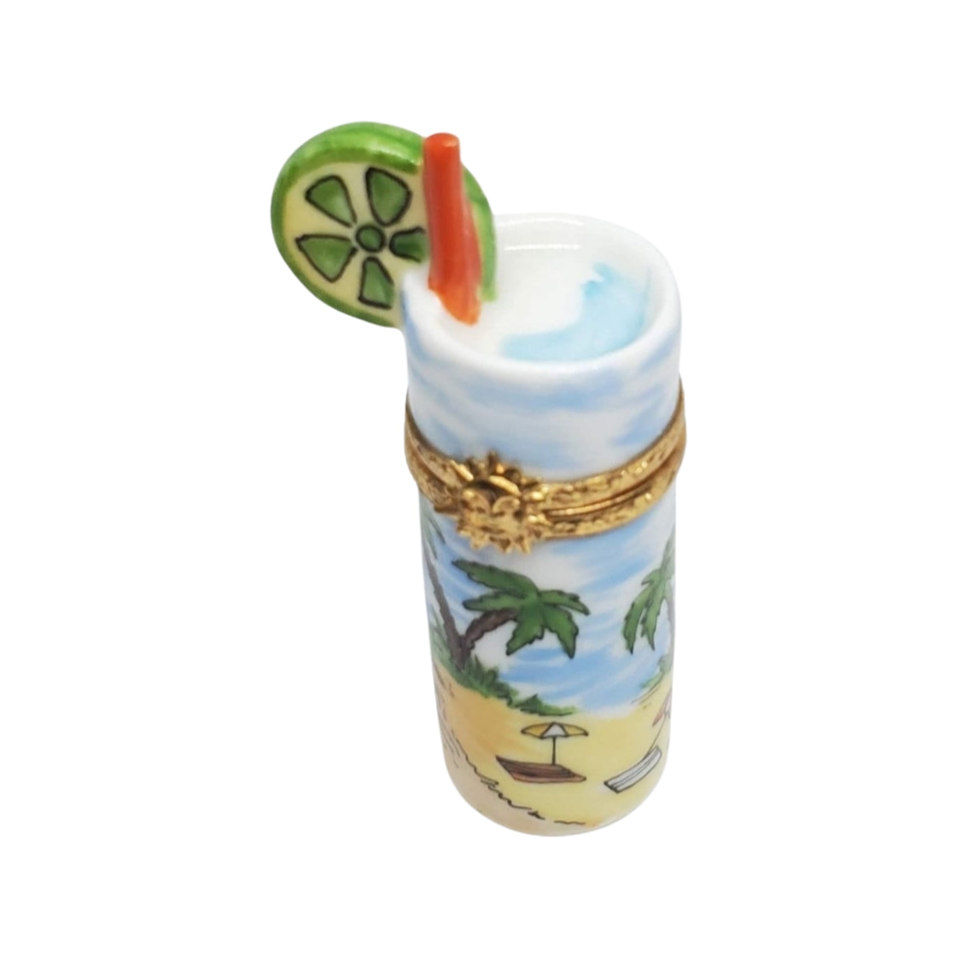 Tropical Cocktail Glass Porcelain Limoges Wine beach travel French Trinket Box