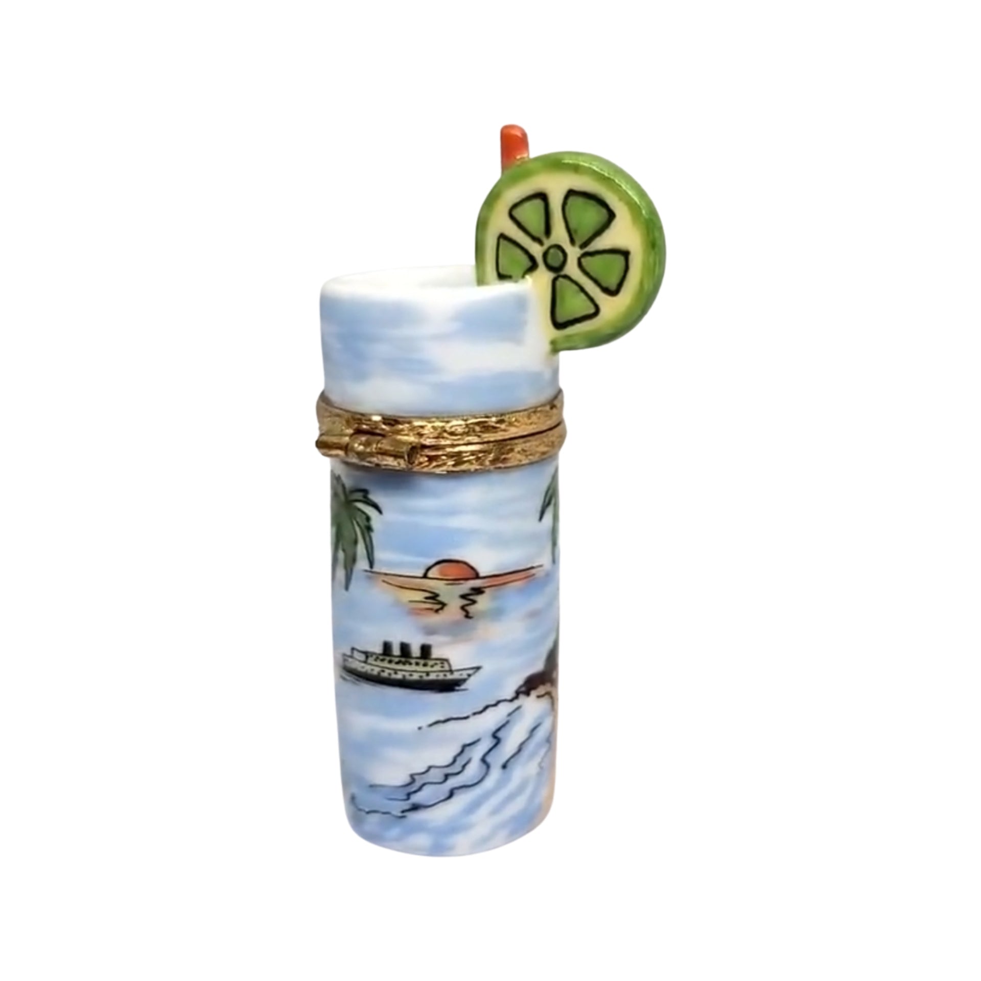 Tropical Cocktail Glass Porcelain Limoges Wine beach travel French Trinket Box