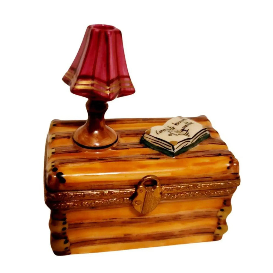 Trunk Lamp and Book Limoges Box Porcelain Limoges furniture French Trinket Box