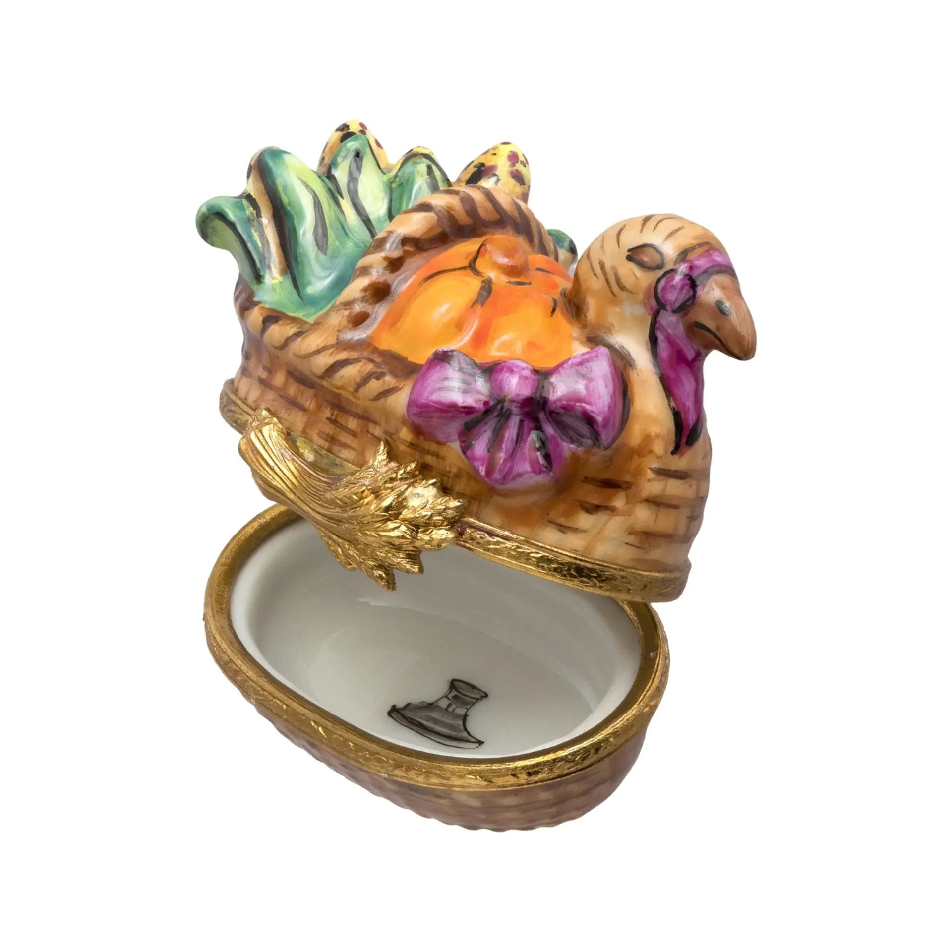 Turkey Basket Porcelain Limoges thanksgiving French Trinket Box