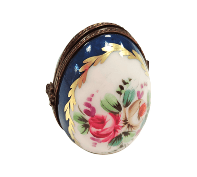 Turquois Limoges Oval Frame Porcelain Limoges egg French Trinket Box