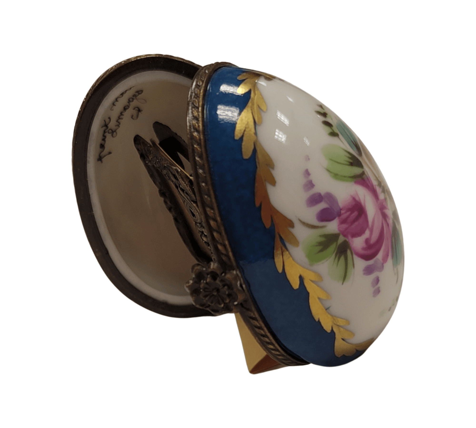 Turquois Limoges Oval Frame Porcelain Limoges egg French Trinket Box