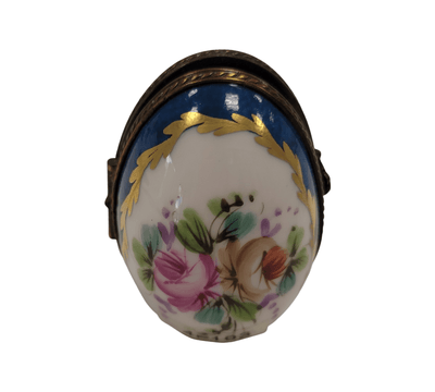 Turquois Limoges Oval Frame Porcelain Limoges egg French Trinket Box