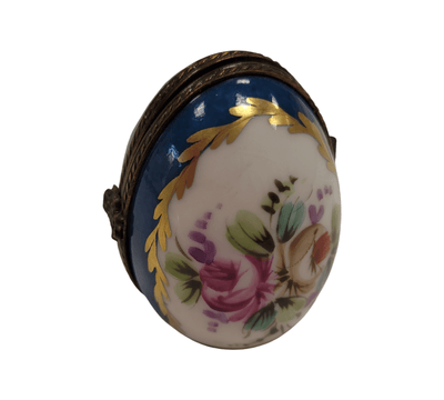 Turquois Limoges Oval Frame Porcelain Limoges egg French Trinket Box
