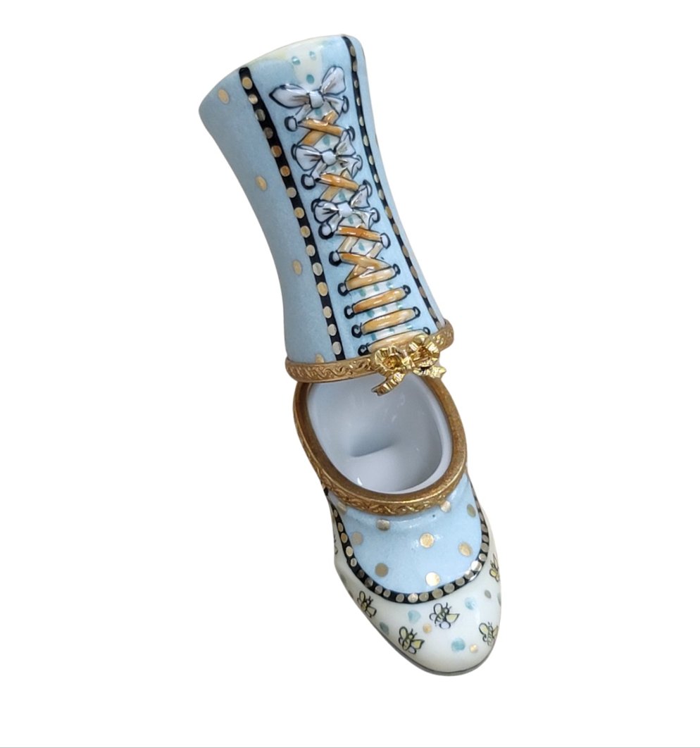 Turquoise Lady's Boot Figurine Porcelain Limoges shoe figurine LIMOGES BOXES French Trinket Box