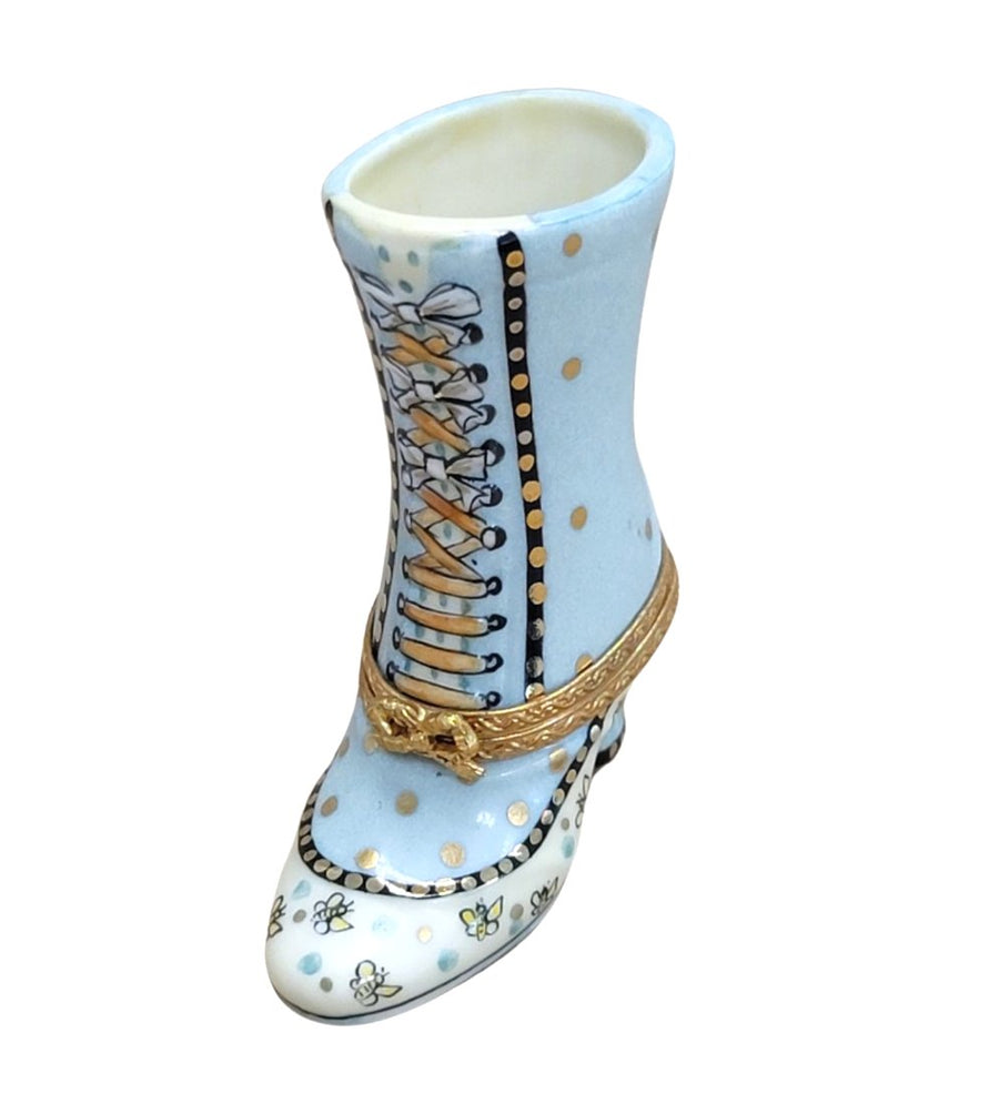 Turquoise Lady's Boot Figurine Porcelain Limoges shoe figurine LIMOGES BOXES French Trinket Box