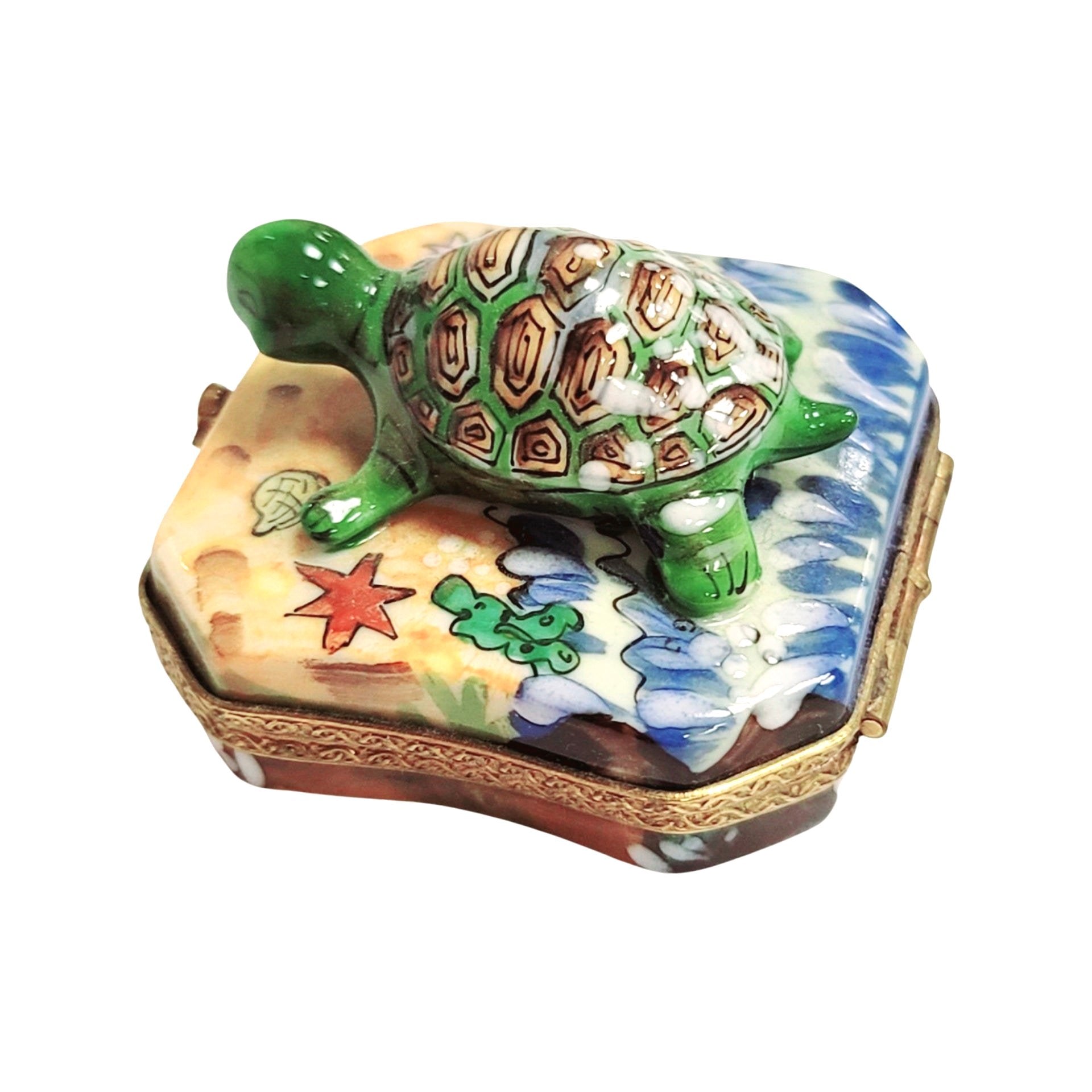 Turtle Beach Porcelain Figurine Porcelain Limoges frog LIMOGES BOXES turtle ocean beach French Trinket Box