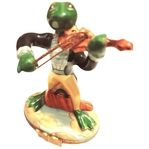 Tuxedo Frog Playing Violin Porcelain Limoges Music LIMOGES BOXES French Trinket Box