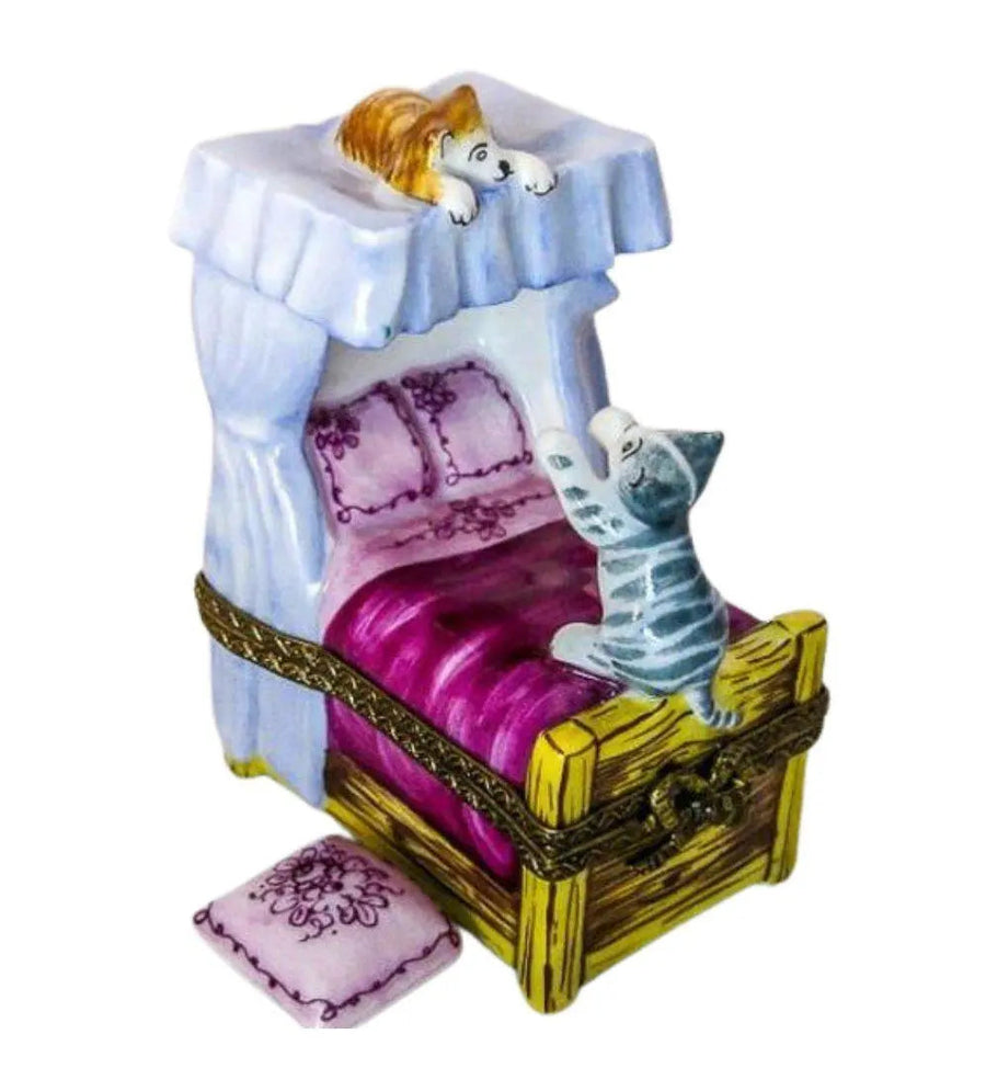 Two Cats Playing on Bed- Porcelain Limoges cat cats limoge box French Trinket Box