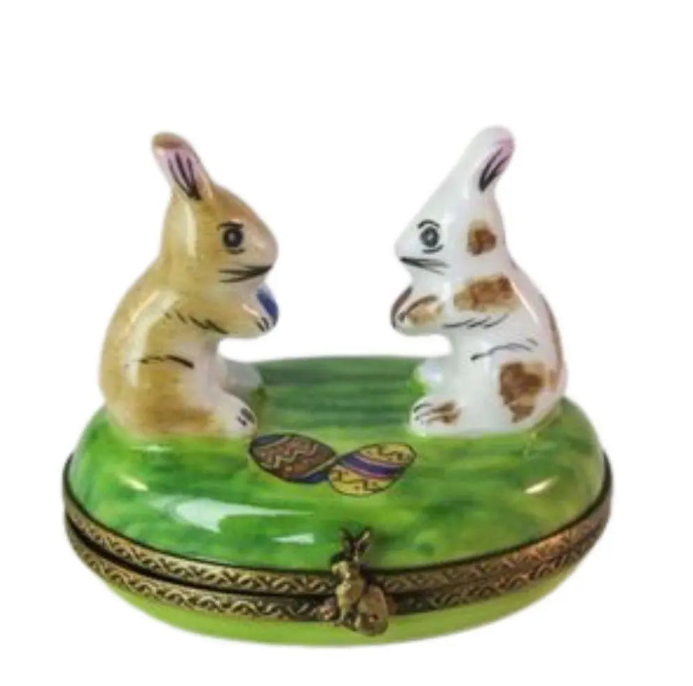 Two Easter Rabbits Porcelain Limoges mice rabbit limoges boxes French Trinket Box