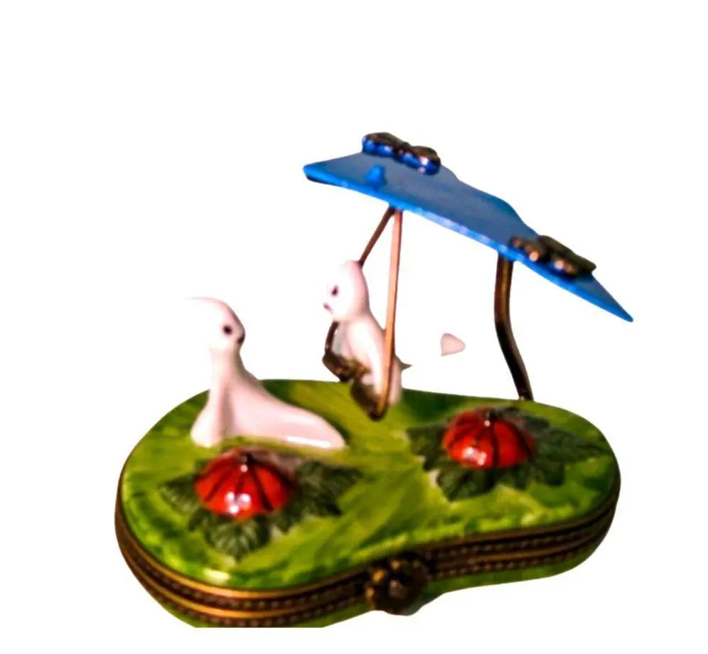 Two Ghosts Playing on Swing Porcelain Limoges French Trinket Box