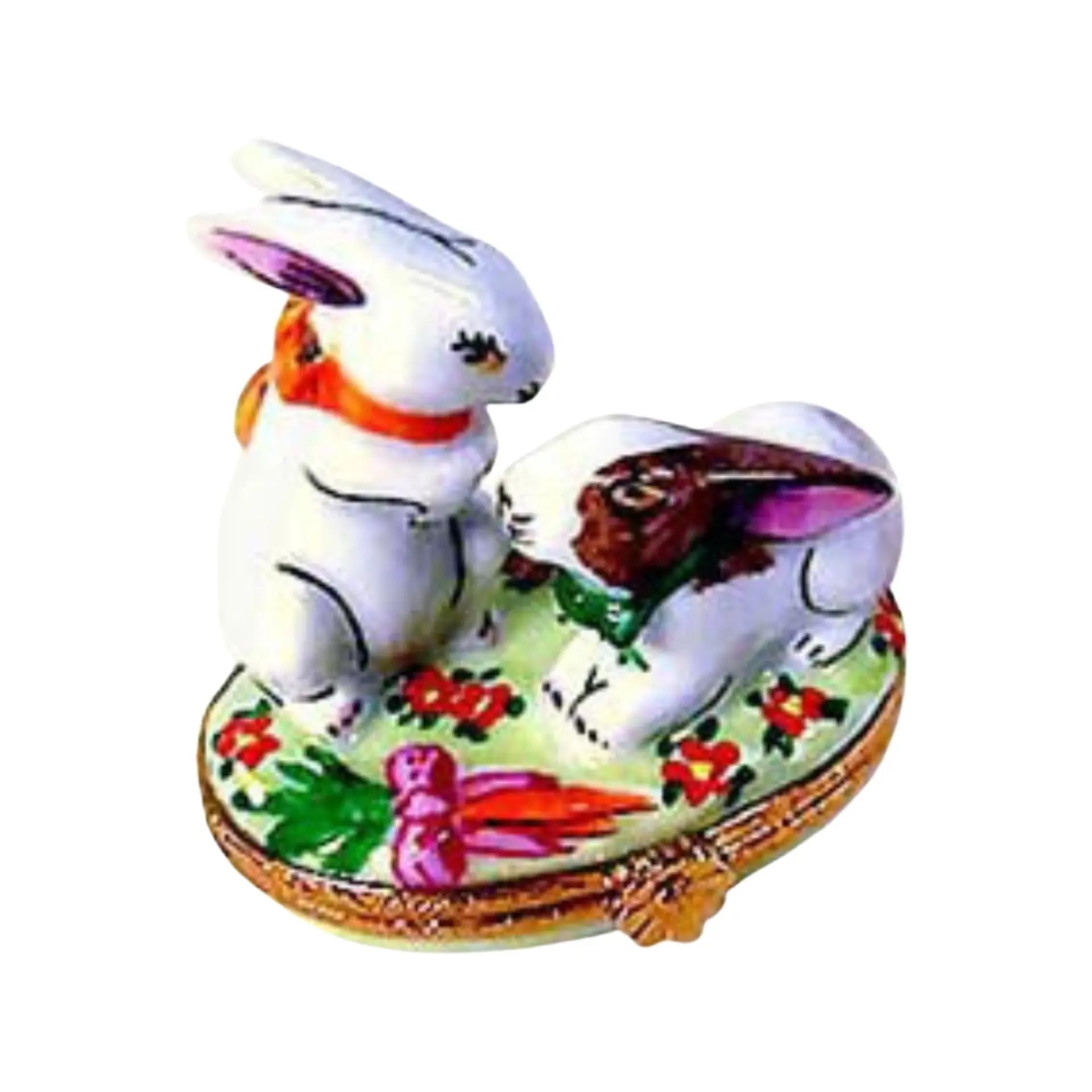 Two Love Bunnies Porcelain Limoges Rabbit French Trinket Box