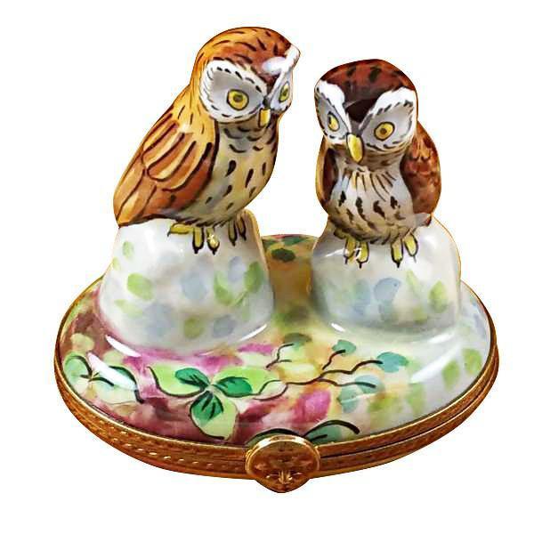 Two Owls Porcelain Limoges bird Rochard Limoges Box French Trinket Box