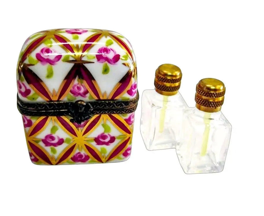 Two Perfume in Rose Pink Porcelain Limoges perfume French Trinket Box