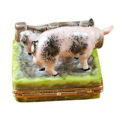 Two Spotted Pigs by Fence limoges box Porcelain Limoges French Trinket Box