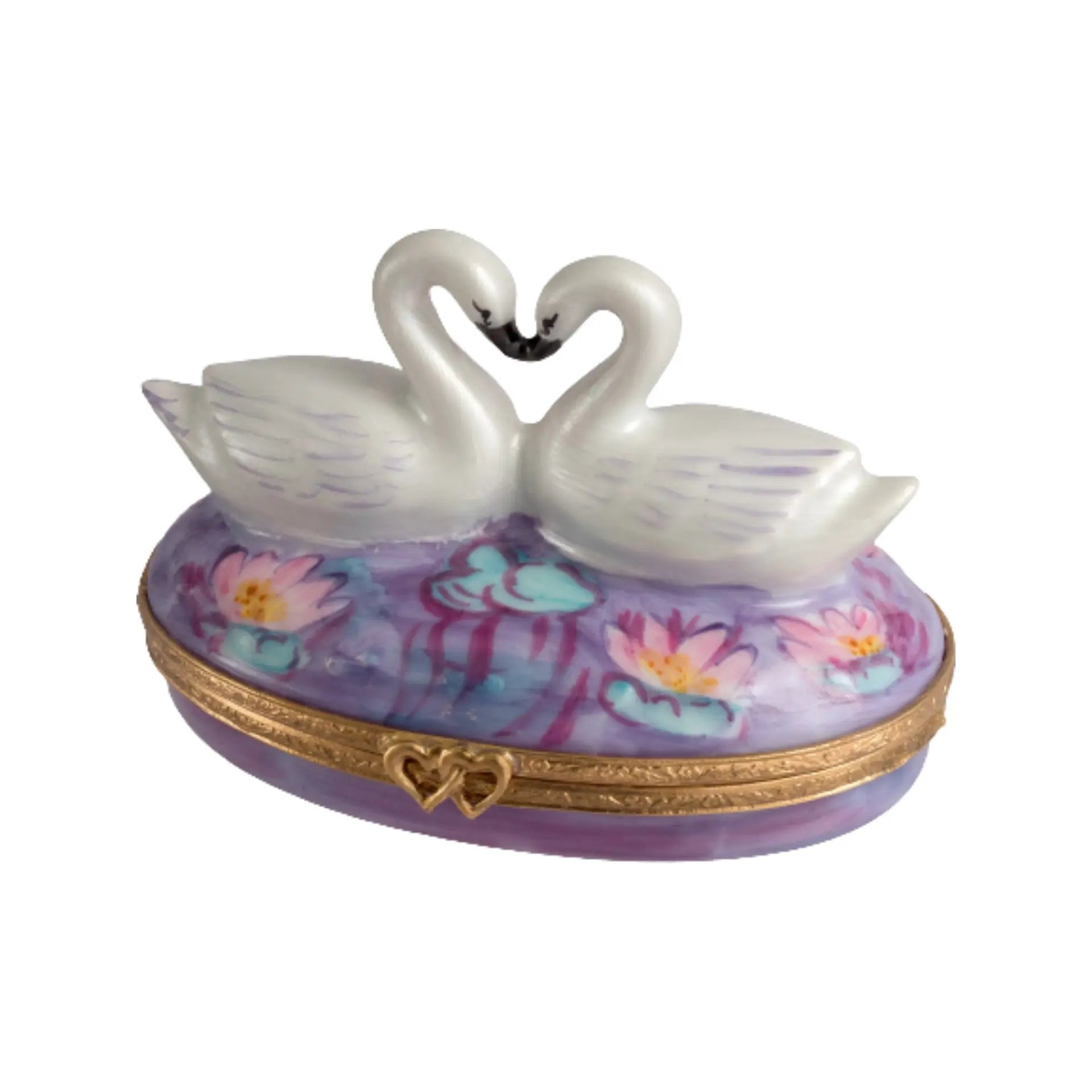 Two Swans On Waterlilies Porcelain Limoges bird birds French Trinket Box