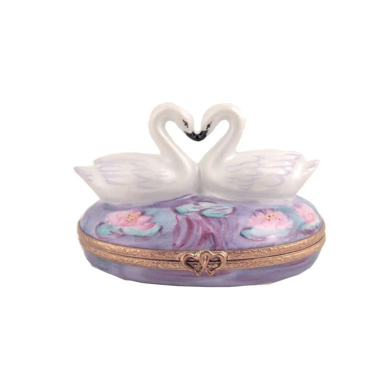 Two Swans On Waterlilies Porcelain Limoges bird birds French Trinket Box