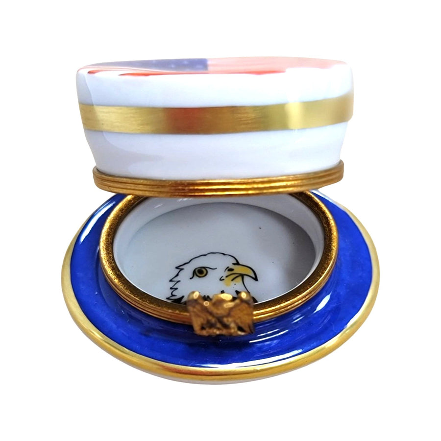 Uncle Sam's Patriotic Hat Box Porcelain Limoges united states patriotic French Trinket Box