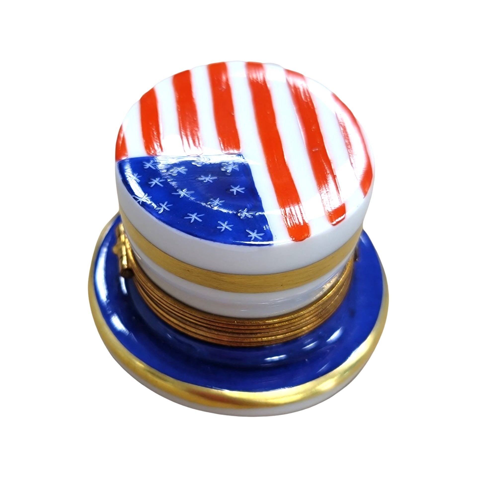 Uncle Sam's Patriotic Hat Box Porcelain Limoges united states patriotic French Trinket Box