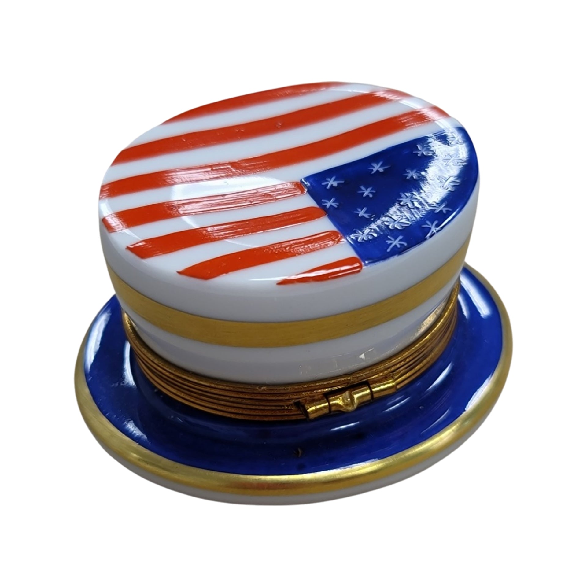 Uncle Sam's Patriotic Hat Box Porcelain Limoges united states patriotic French Trinket Box
