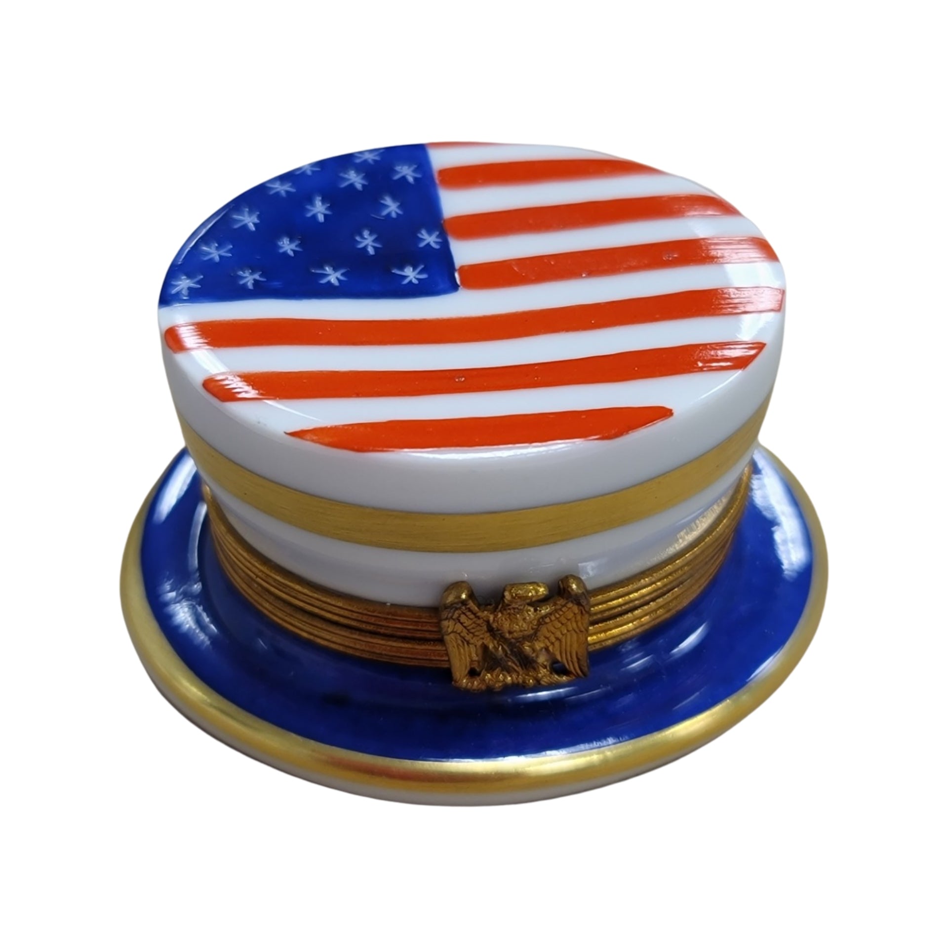 Uncle Sam's Patriotic Hat Box Porcelain Limoges united states patriotic French Trinket Box