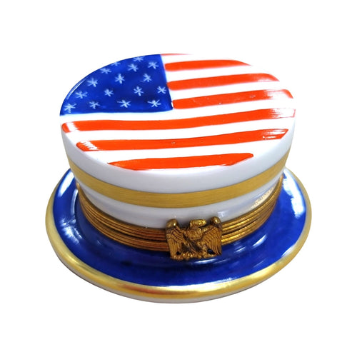 Uncle Sam's Patriotic Hat Box Porcelain Limoges united states patriotic French Trinket Box