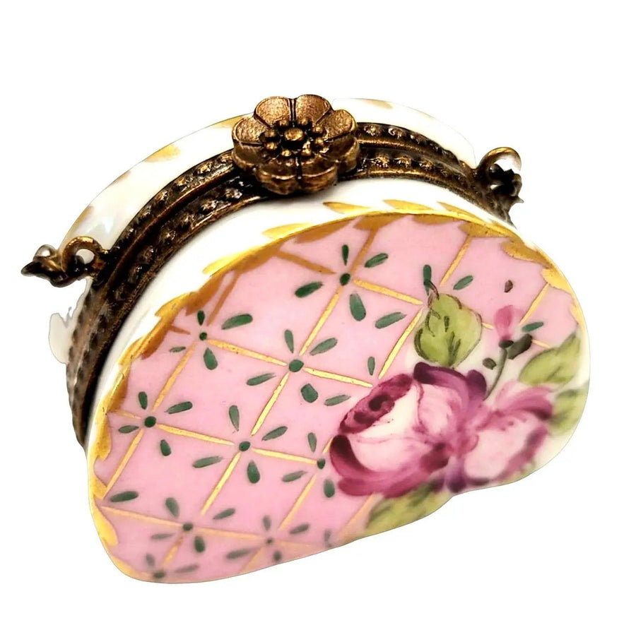 Unique Pink Purse Limoges Box Porcelain Limoges purse trinket box limoges French Trinket Box