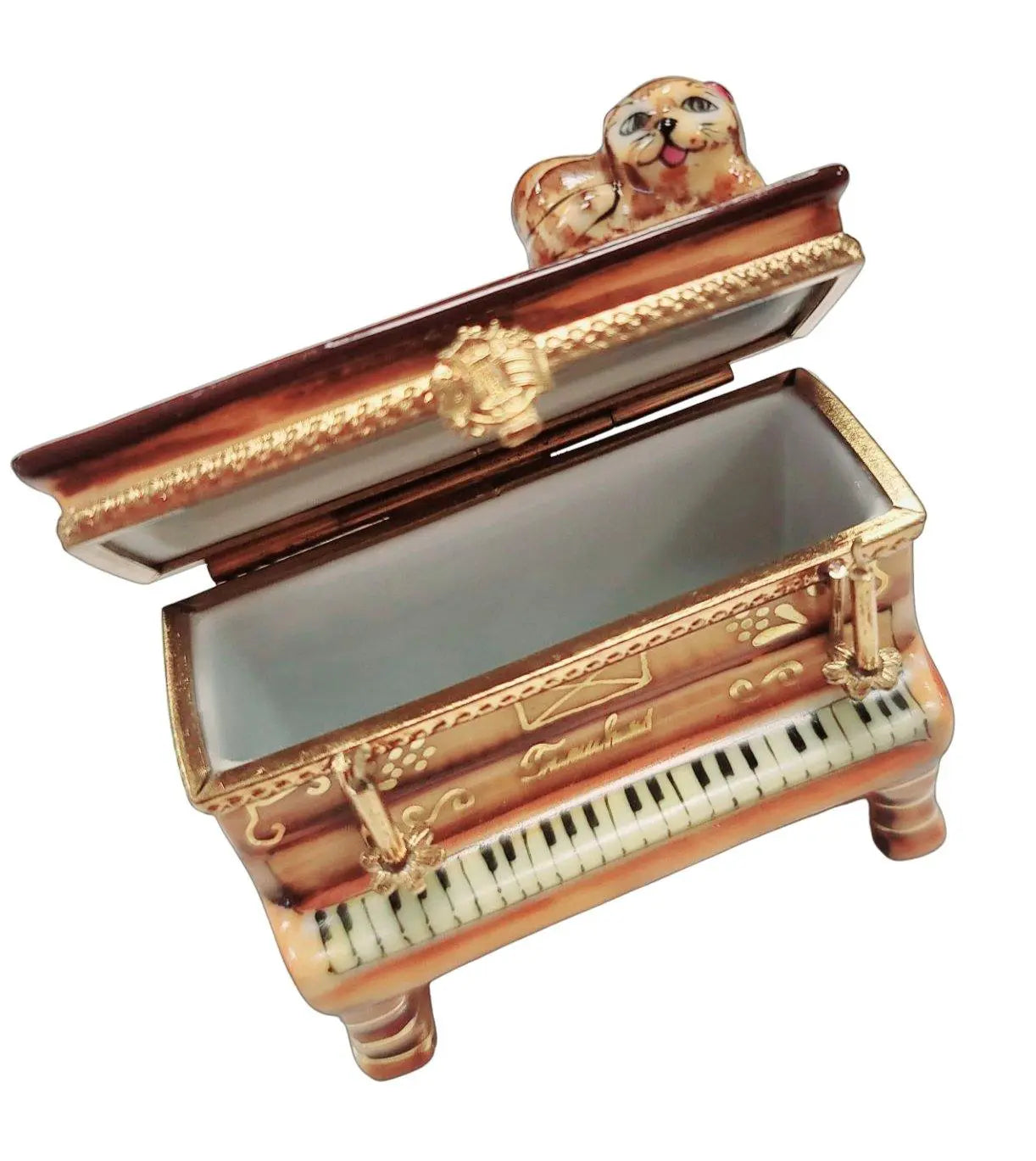 Upright Piano with Cat Charm Porcelain Limoges music LIMOGES BOXES French Trinket Box