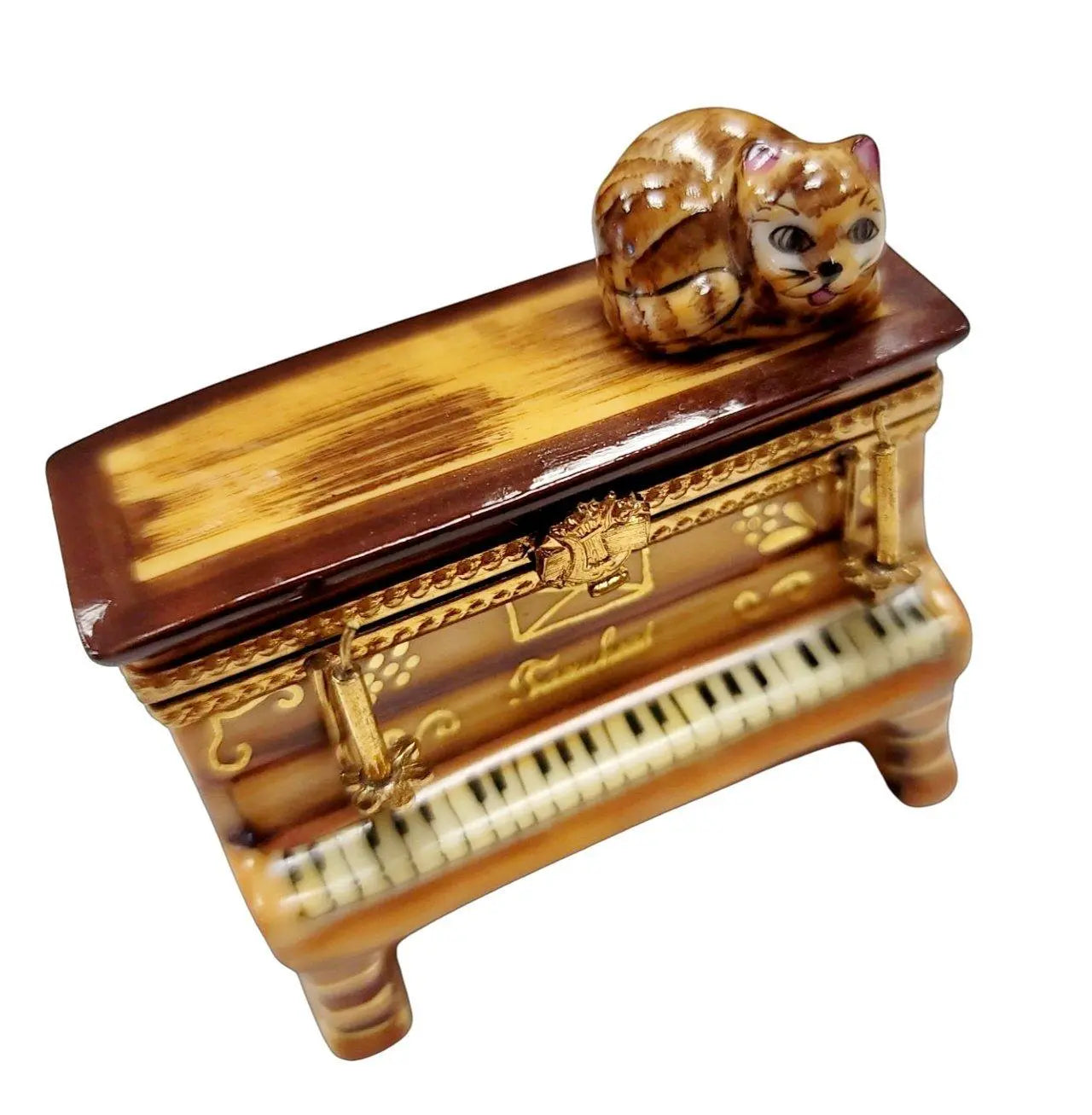 Upright Piano with Cat Charm Porcelain Limoges music LIMOGES BOXES French Trinket Box