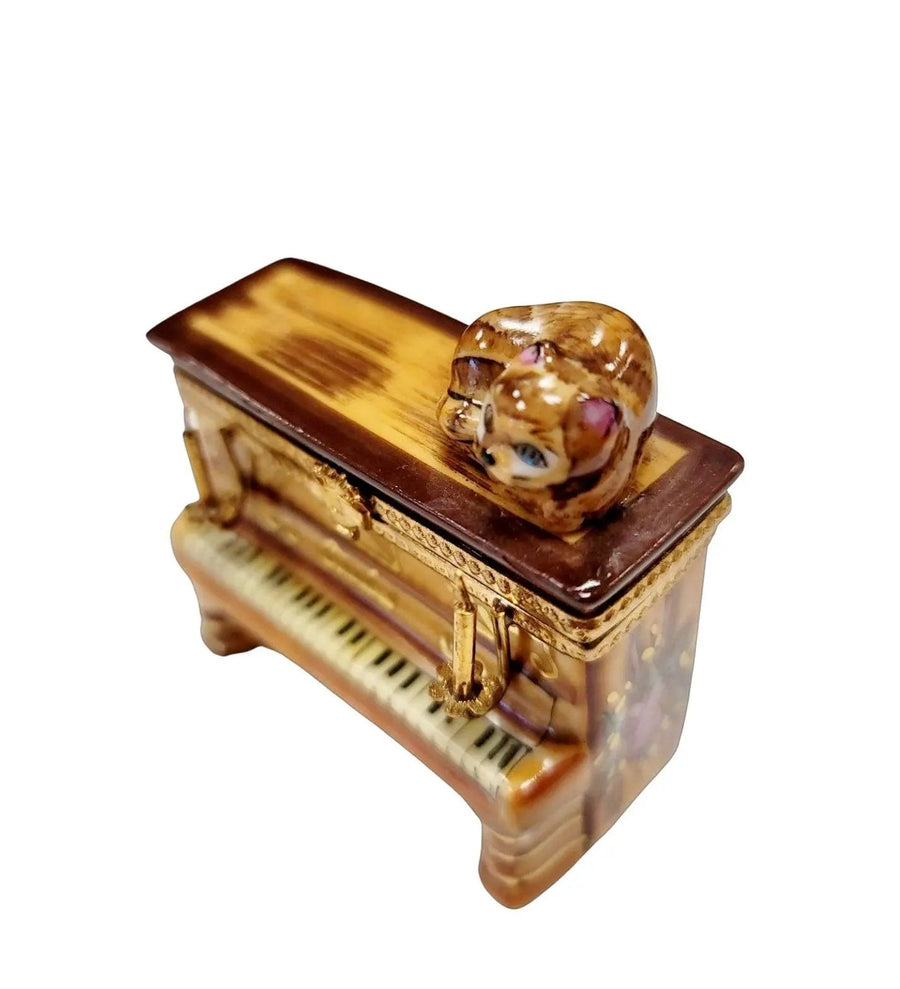 Upright Piano with Cat Charm Porcelain Limoges music LIMOGES BOXES French Trinket Box
