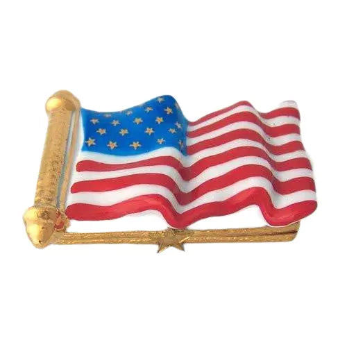 Usa Flag w Gold Stars Porcelain Limoges united states patriotic French Trinket Box