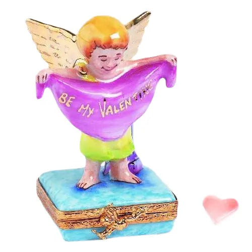 Valentine Angel Cupid Bright Gold Porcelain Limoges Love Valentine Love Angel French Trinket Box