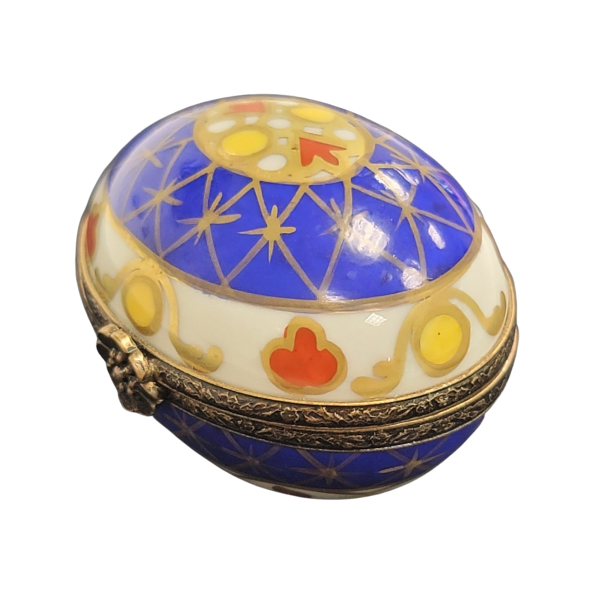Vibrant Blue Yellow Limoges Egg Porcelain Limoges egg LIMOGES BOXES French Trinket Box