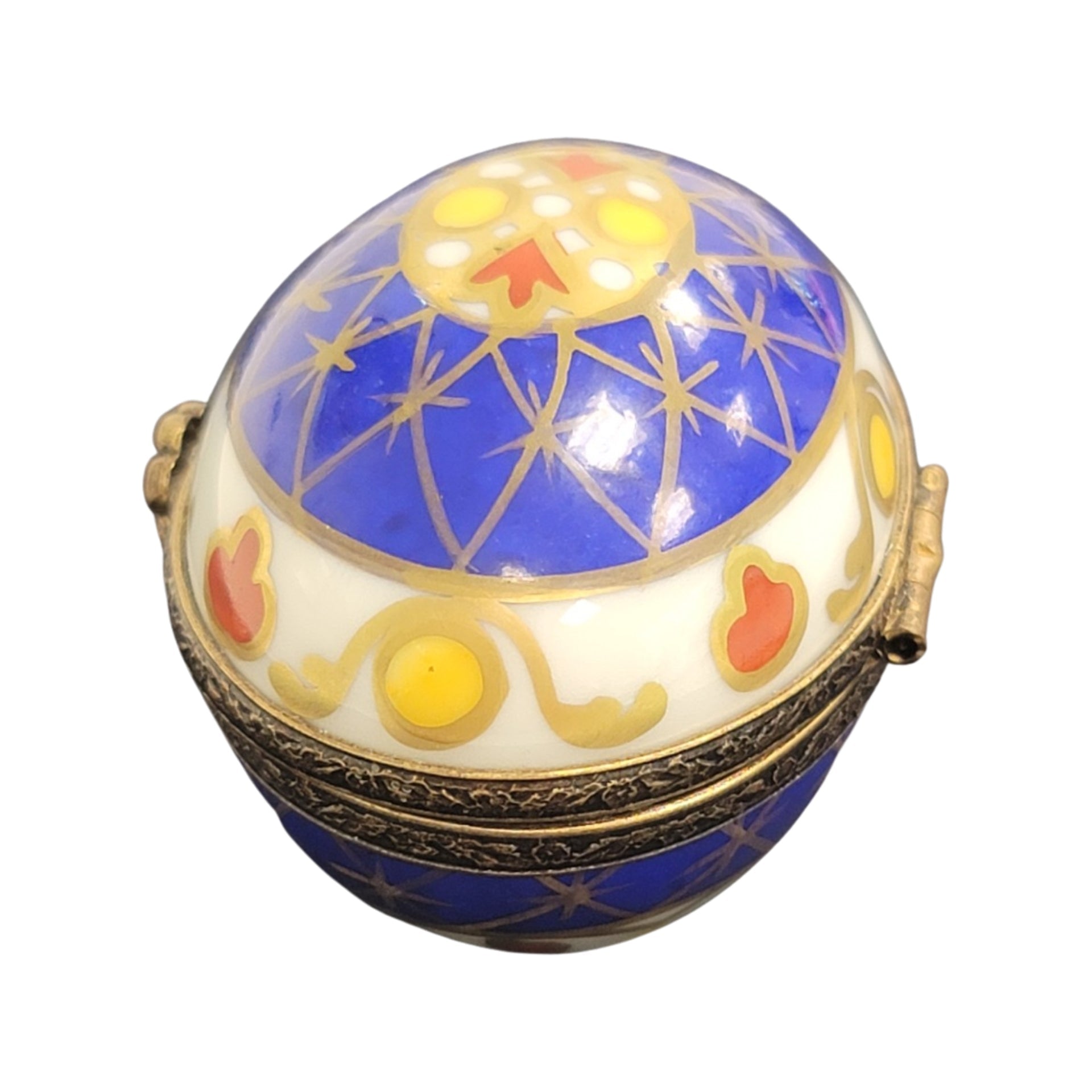 Vibrant Blue Yellow Limoges Egg Porcelain Limoges egg LIMOGES BOXES French Trinket Box