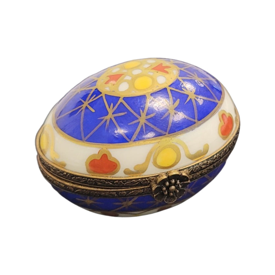 Vibrant Blue Yellow Limoges Egg Porcelain Limoges egg LIMOGES BOXES French Trinket Box