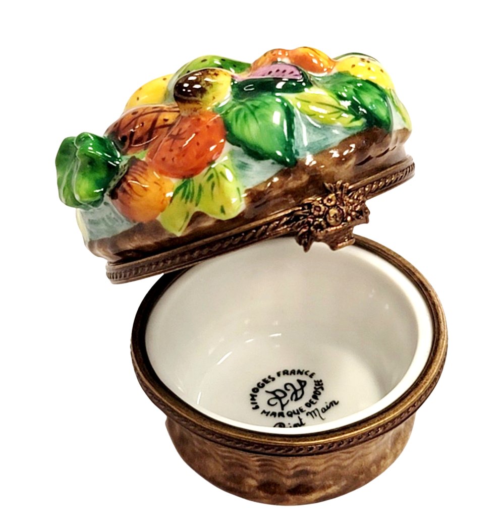 Vibrant Fruit Basket Figurine Porcelain Limoges Fruit Basket French Trinket Box