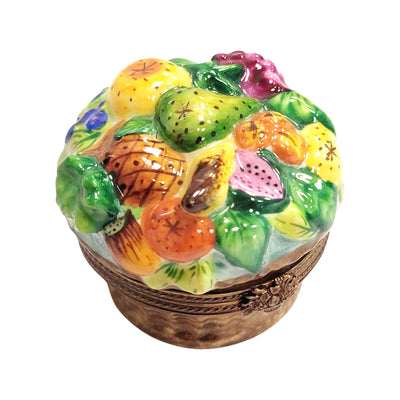 Vibrant Fruit Basket Figurine Porcelain Limoges Fruit Basket French Trinket Box