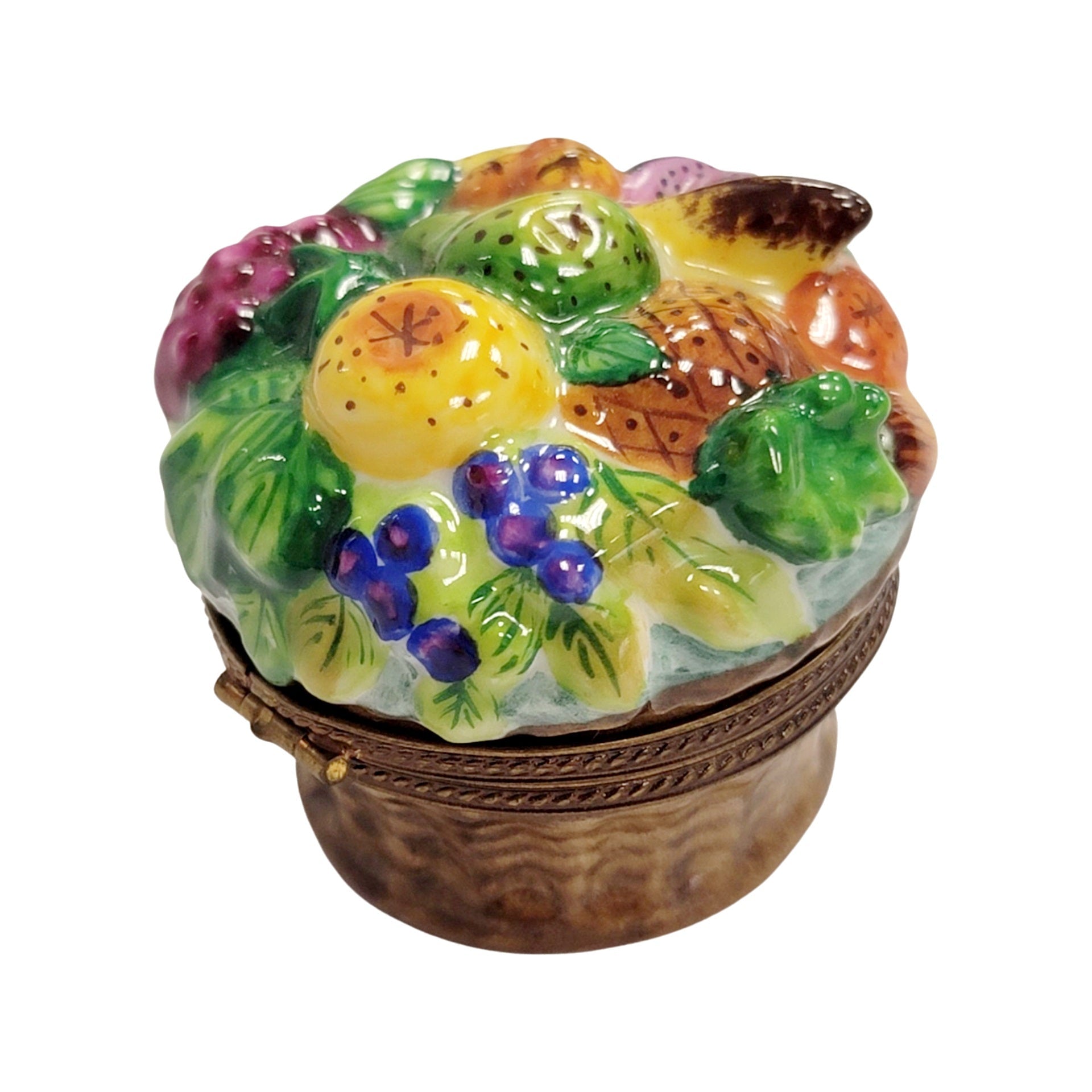 Vibrant Fruit Basket Figurine Porcelain Limoges Fruit Basket French Trinket Box