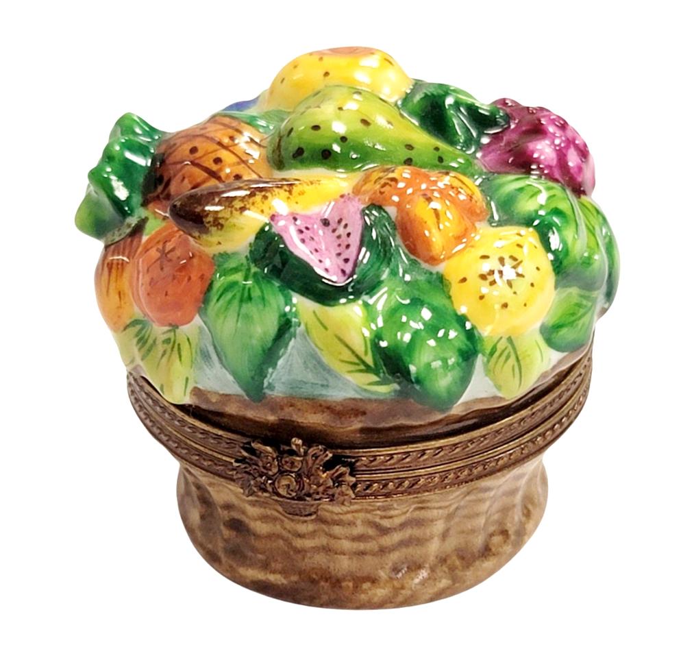 Vibrant Fruit Basket Figurine Porcelain Limoges Fruit Basket French Trinket Box