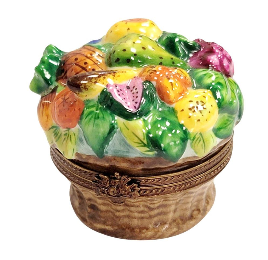 Vibrant Fruit Basket Figurine Porcelain Limoges Fruit Basket French Trinket Box
