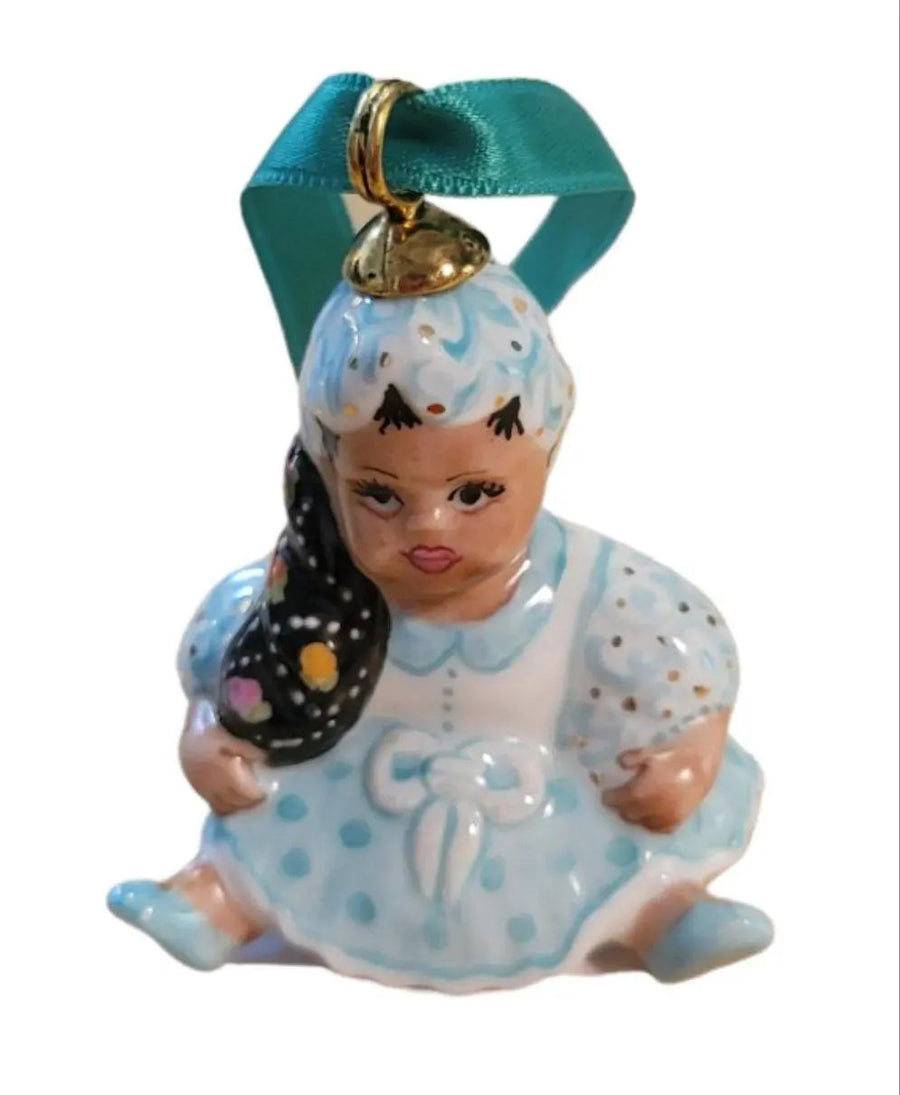 Vintage Brown Haired Girl Ornament Porcelain Limoges Limoges Boxes xmas theme French Trinket Box