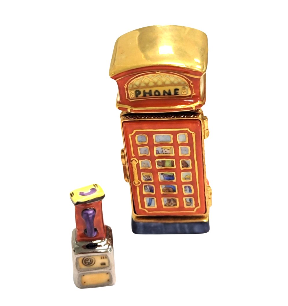 Vintage Telephone Booth Figurine Porcelain Limoges furniture travel French Trinket Box