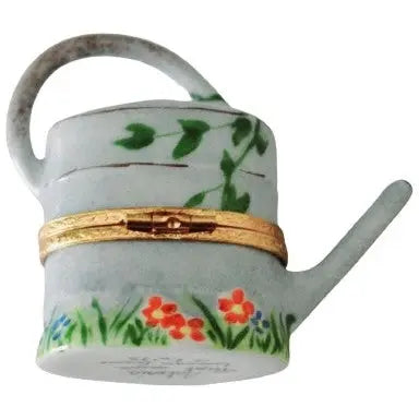 Watering Can: Garden Gray Porcelain Limoges garden flowers French Trinket Box