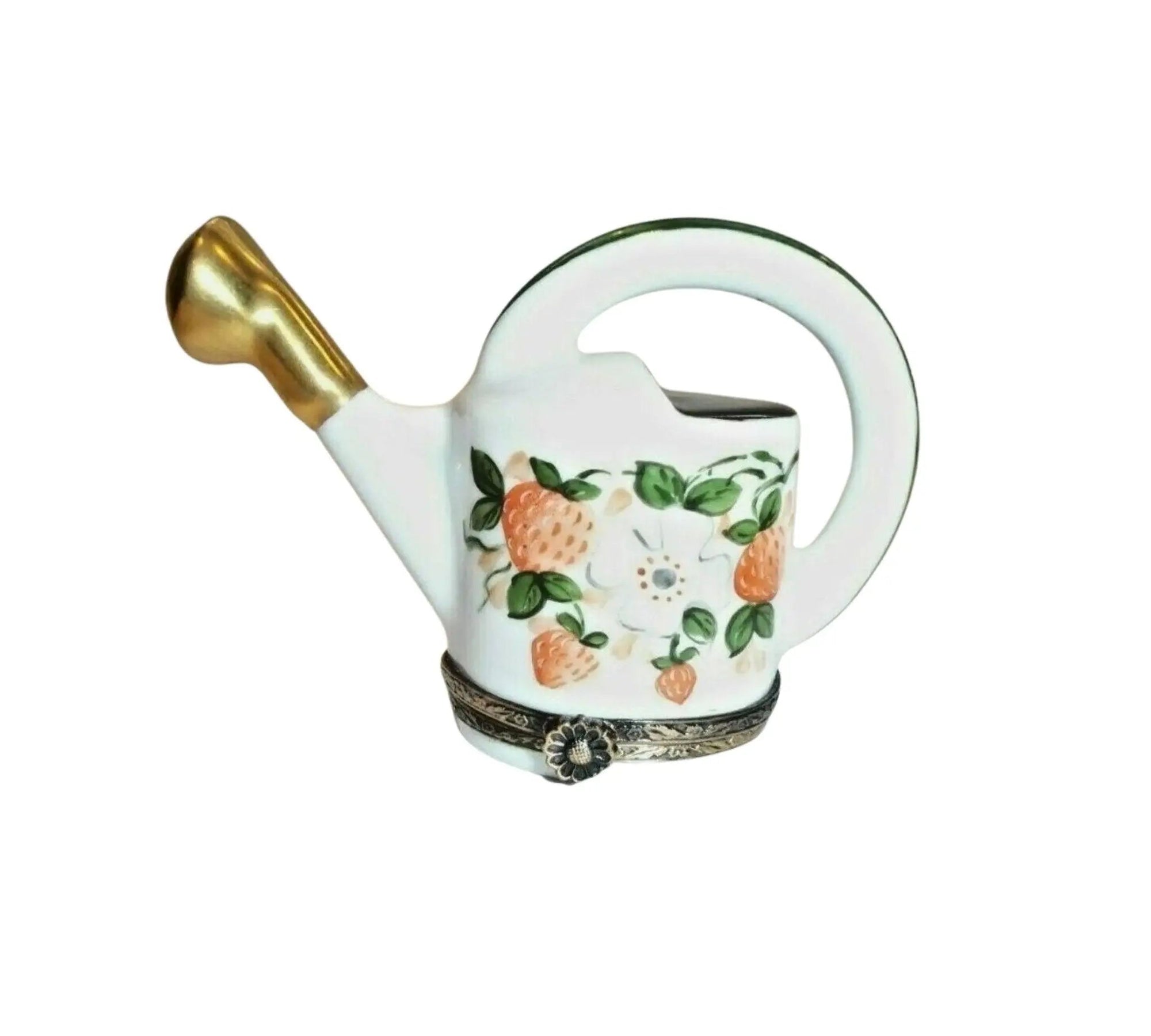 Watering Can With Strawberries Porcelain Limoges Limoges Box garden flowers French Trinket Box