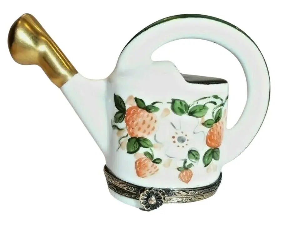Watering Can With Strawberries Porcelain Limoges Limoges Box garden flowers French Trinket Box